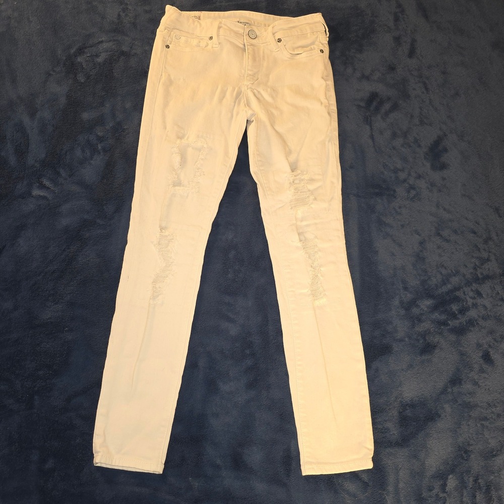 True Religion Halle Mid Rise Super Skinny Distressed White Jeans 28 SKU 3953-A38